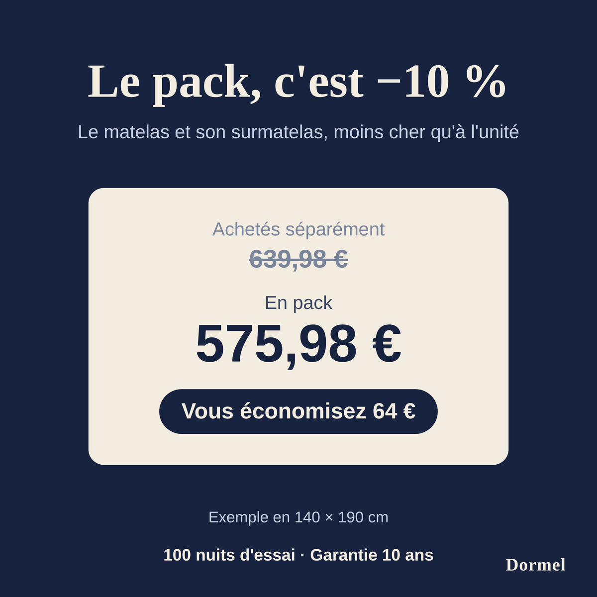 Pack Grand Confort de Dormel, ensemble literie
