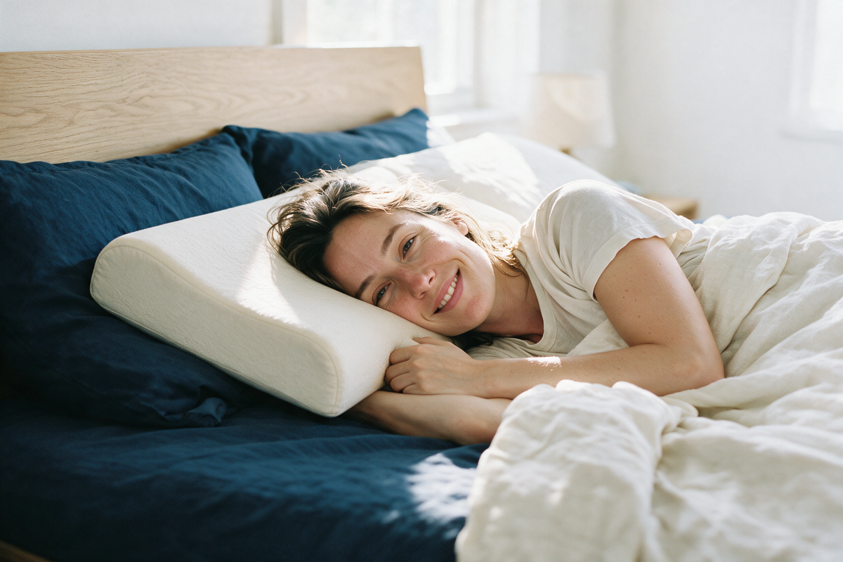 Femme reposée sur un oreiller à mémoire de forme Dormel