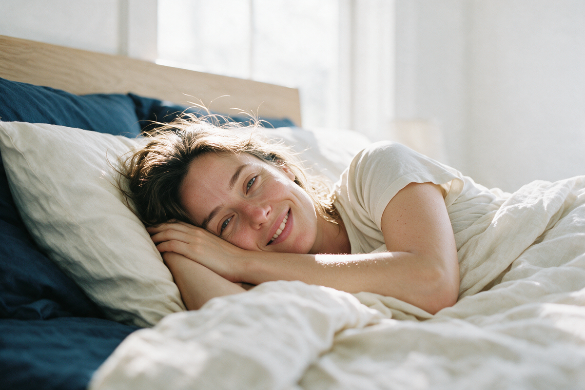 Femme au frais sous une couette d'été légère Dormel