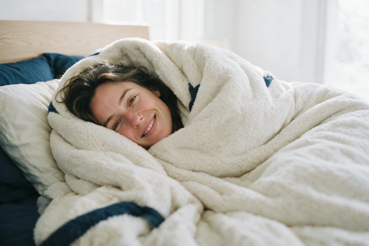 Femme au chaud sous une couette d'hiver Dormel