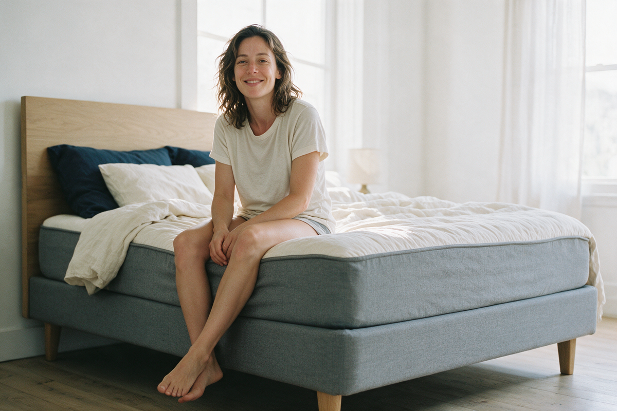 Sommier tapissier Dormel et son matelas dans une chambre lumineuse