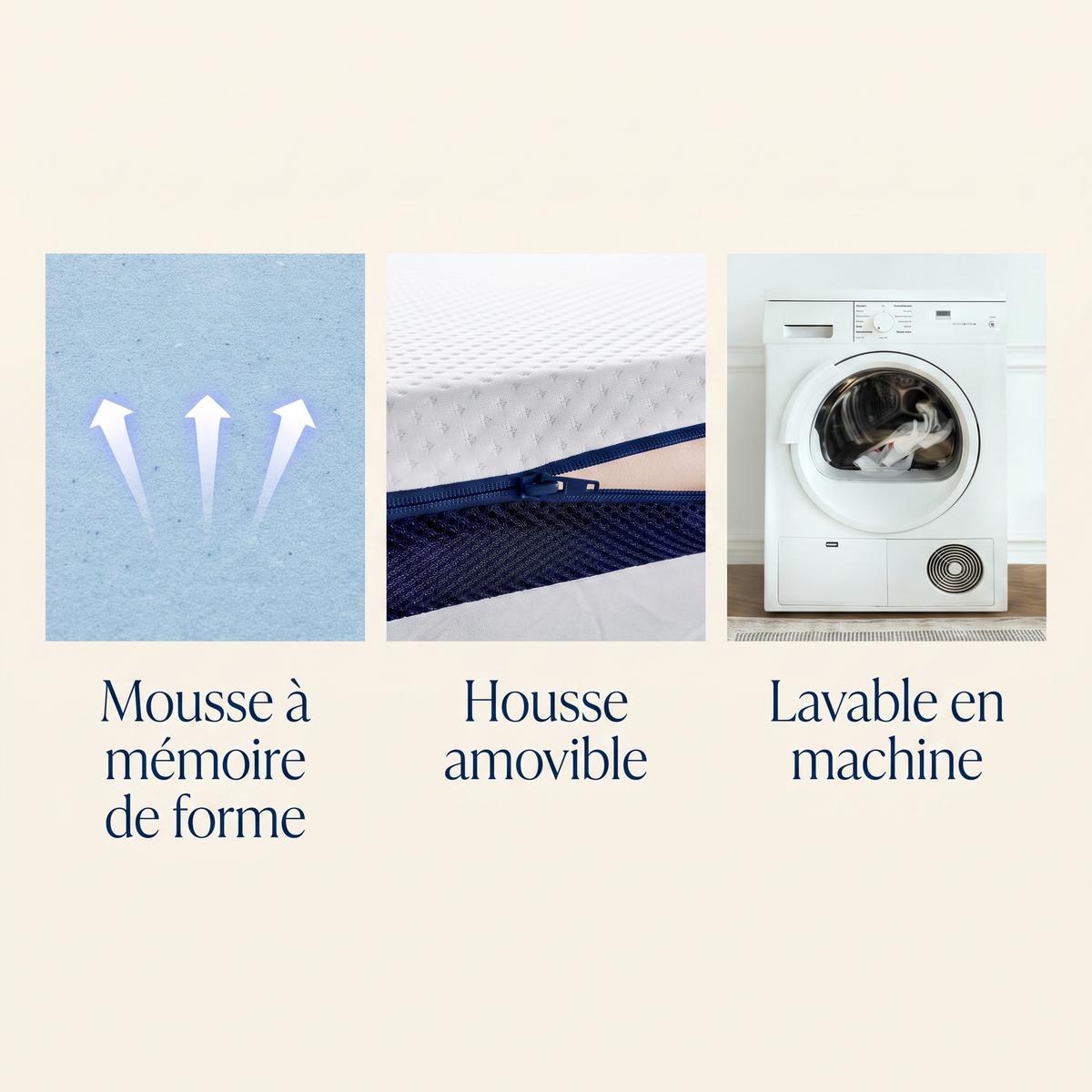 Surmatelas à mémoire de forme Dormel Le Cocon, posé sur le matelas