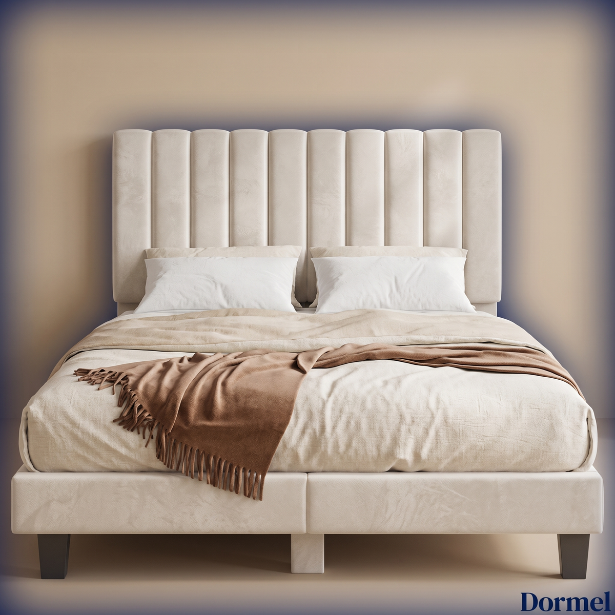 Lit capitonné Dormel Le Cosy, beige crème