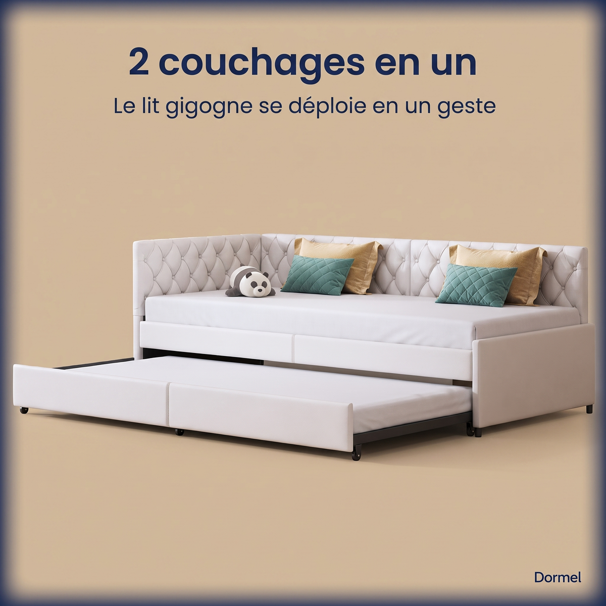 Lit gigogne Le Duo Dormel, sommier à lattes sur les deux couchages