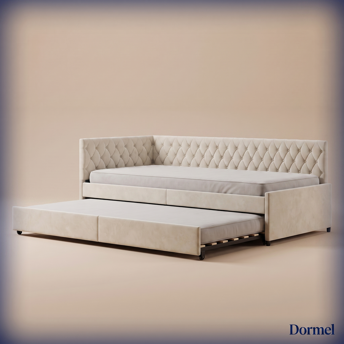 Lit gigogne Dormel Le Duo en velours beige #Couleur_Beige