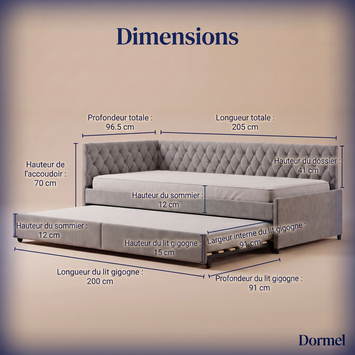 Lit gigogne Le Duo Dormel, de 90x200 à 180x200