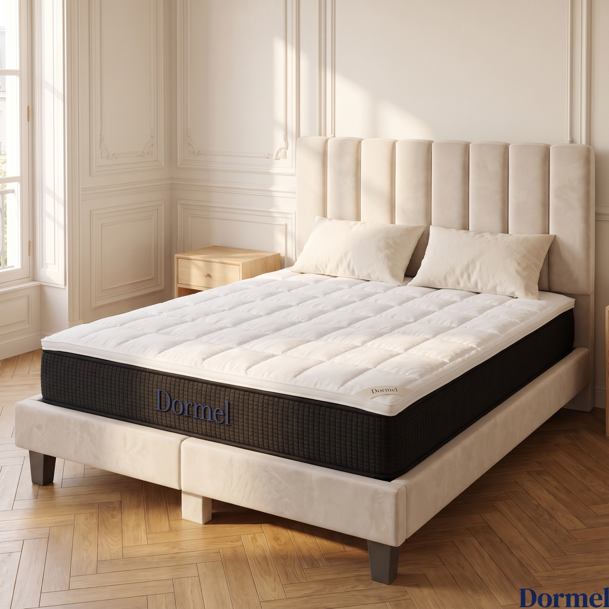 Pack Chambre Complète Dormel, lit, matelas et protège-matelas